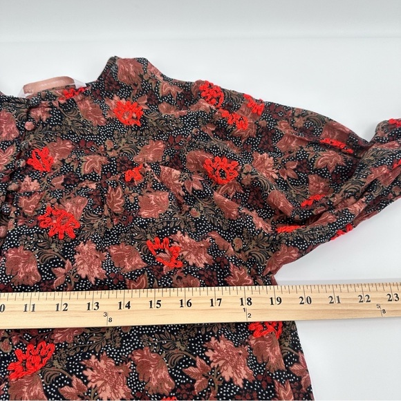 Zara Top Women Small Brown Red Embroidered Dress Long Sleeve Lightweight Boho - Picture 8 of 9
